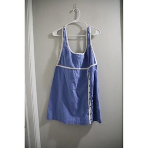 Free People Mini Dress Blue White Trim Sleeveless Button Accent Summer Casual‎ L